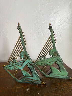 MCM Brass and Patina Egyptian Bookend Pair